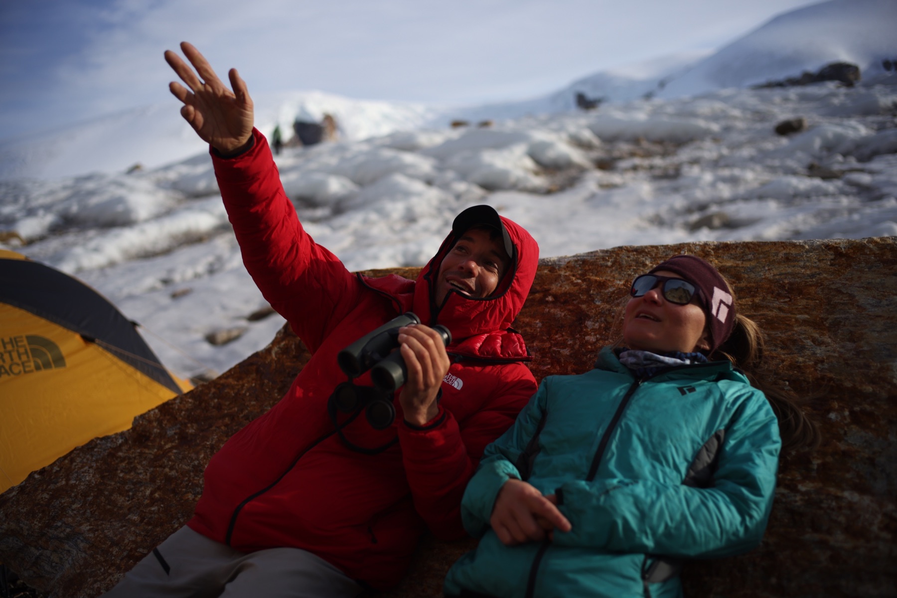 Alex Honnold and an expedition teammate at field camp