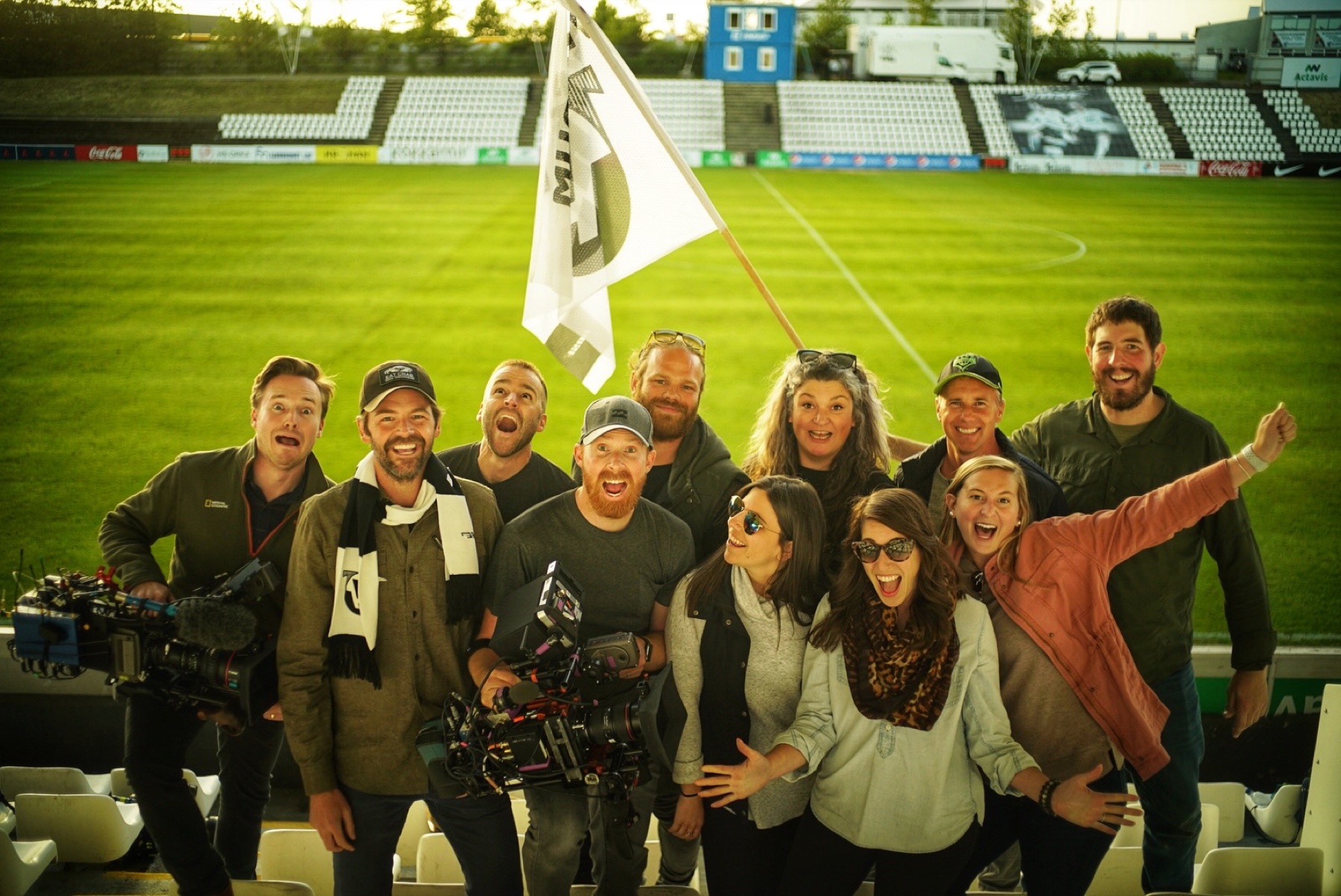 The Nonstop Scouting production crew at a football stadium