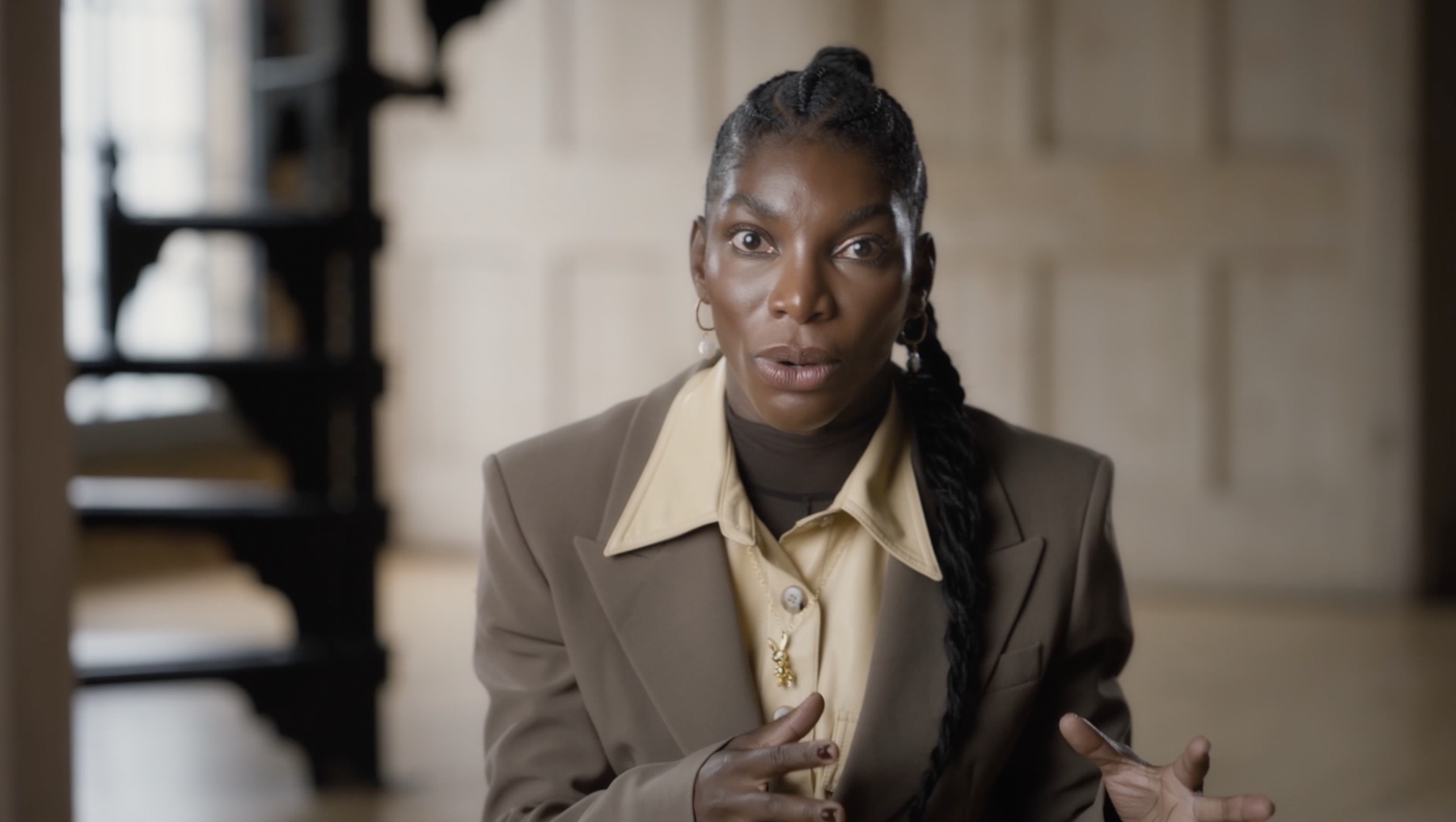 Michaela Coel speaking on camera